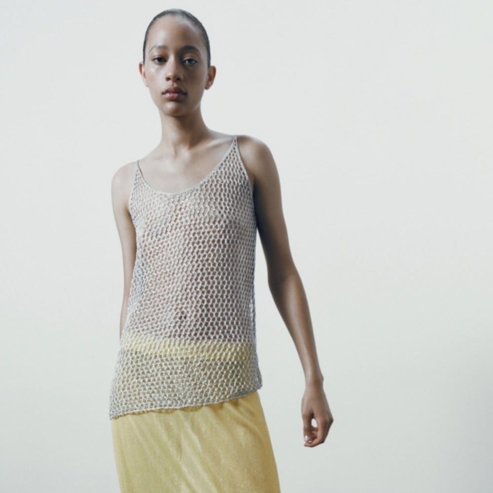 Zara Silver Open-Knit Metallic Tank - Picture 7 of 7
